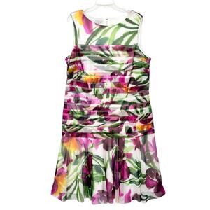 London Times Woman Tiered Ruffle Hem Cocktail Dress Plus Size 18W Floral Multi